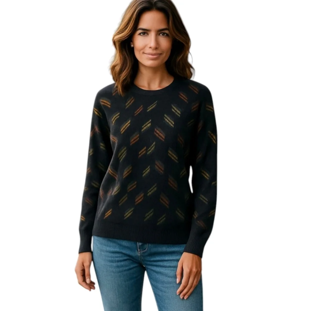 Vtg Silk/Angora Blend Luxe Beaded Black Long Sleeve Pull on Glam Sweater Sz M